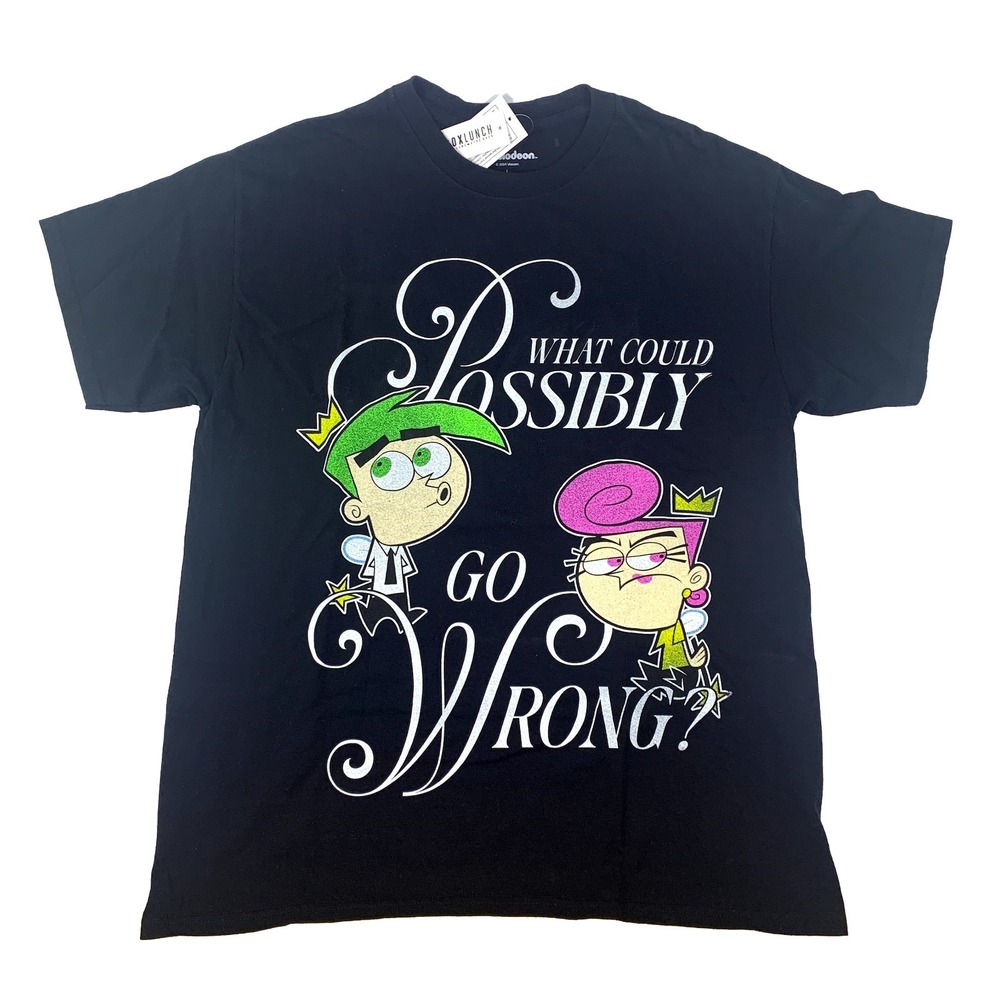 Fairly Odd Parents Cosmo & Wanda T‎ Shirt Sz L What Could Go Wrong Black S/S SEE